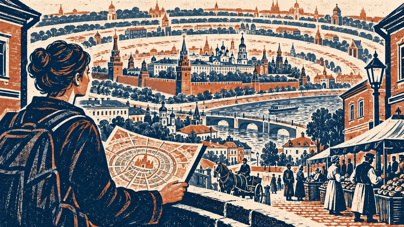 Иллюстрация к статье: История Москвы для горожанина и гостя: как рос город, быт старой Москвы и прогулки