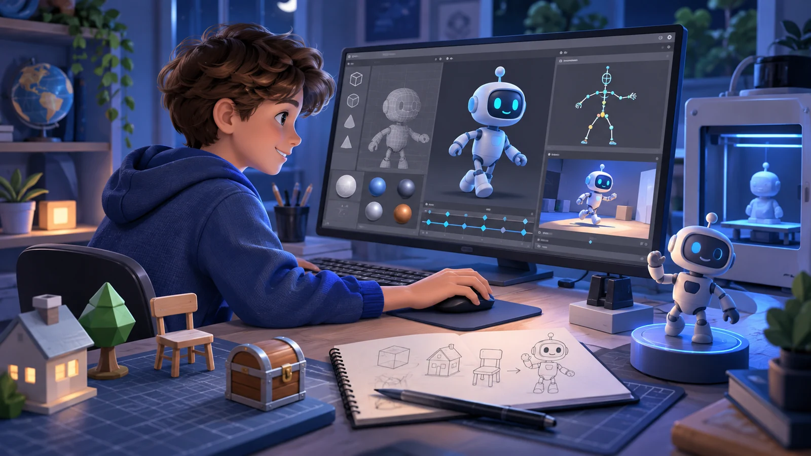 Иллюстрация к статье: Blender для школьника 10–15 лет: первые 3D-модели, персонаж и мультфильм — с чего начать