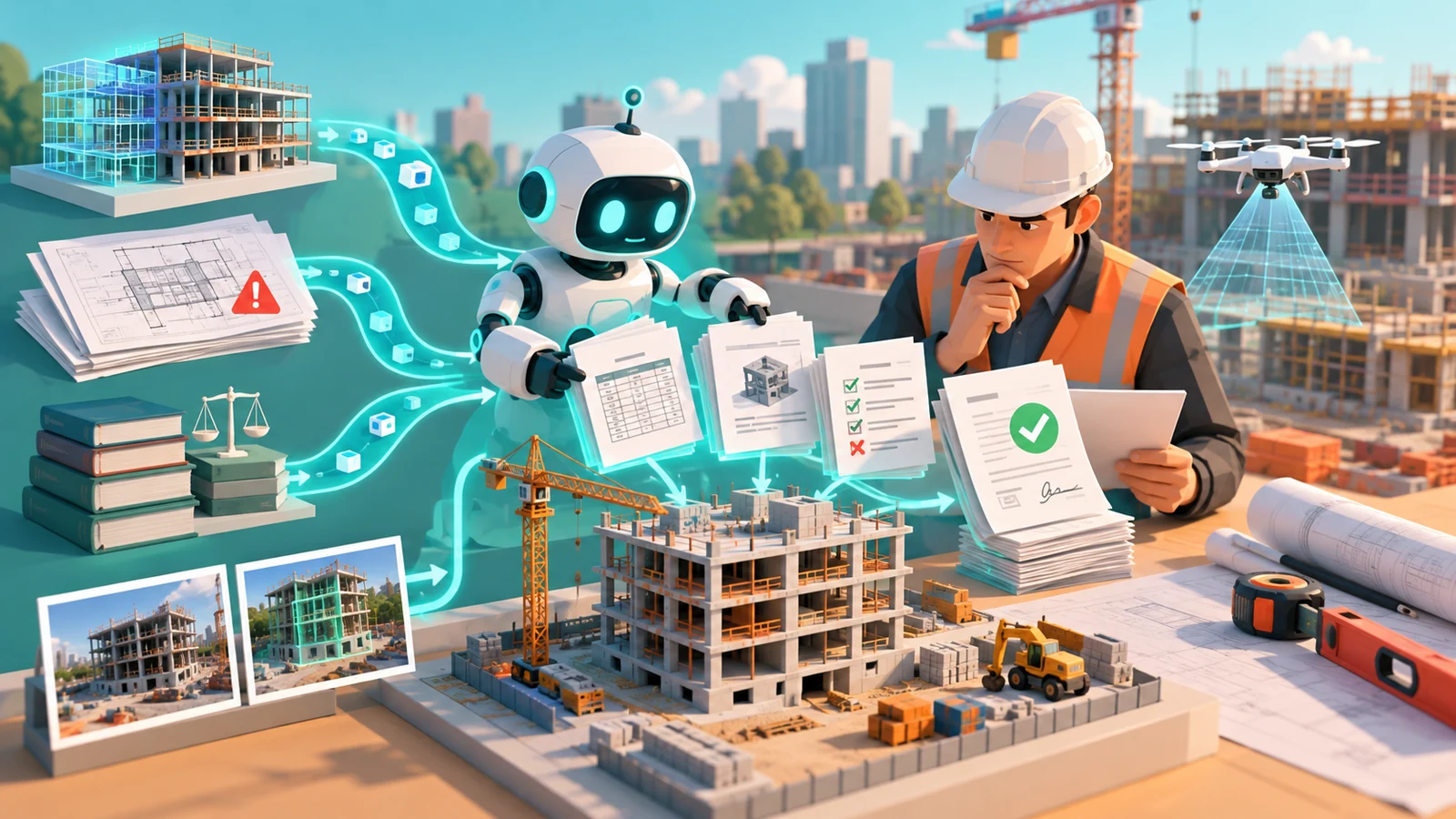 Иллюстрация к статье: Нейросети в строительстве: сметы из BIM, проверка проектной документации и контроль объёмов