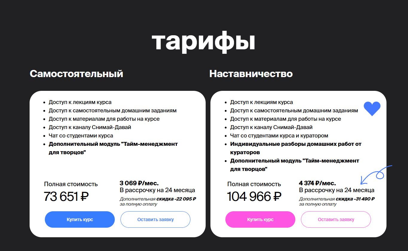 Тарифы самостоятельный и наставничество курса KHS
