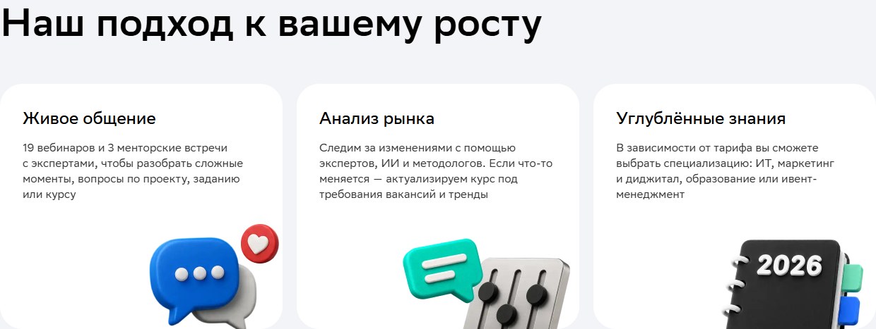 Официальное описание живого общения и учебного формата на курсе Нетологии