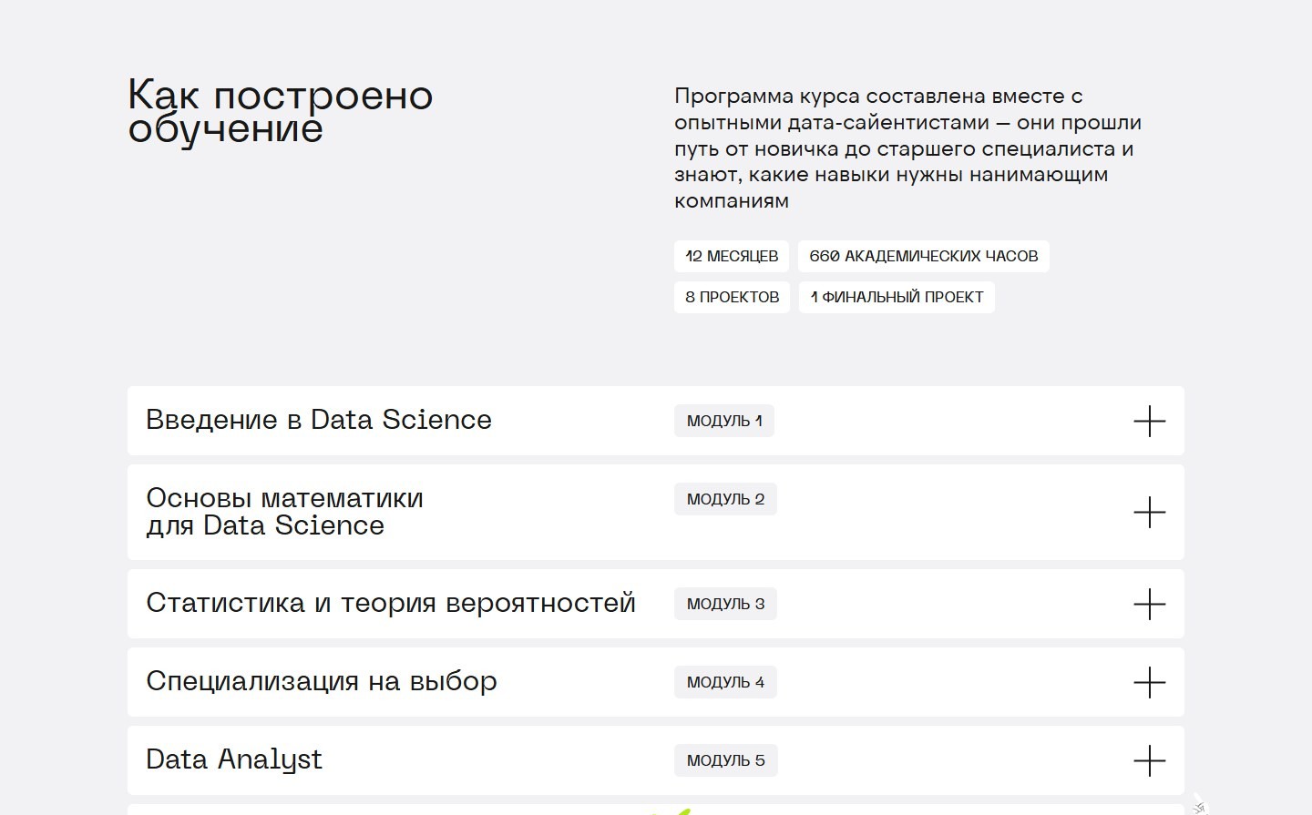 Программа Data Scientist Skillfactory с модулями, часами и проектами